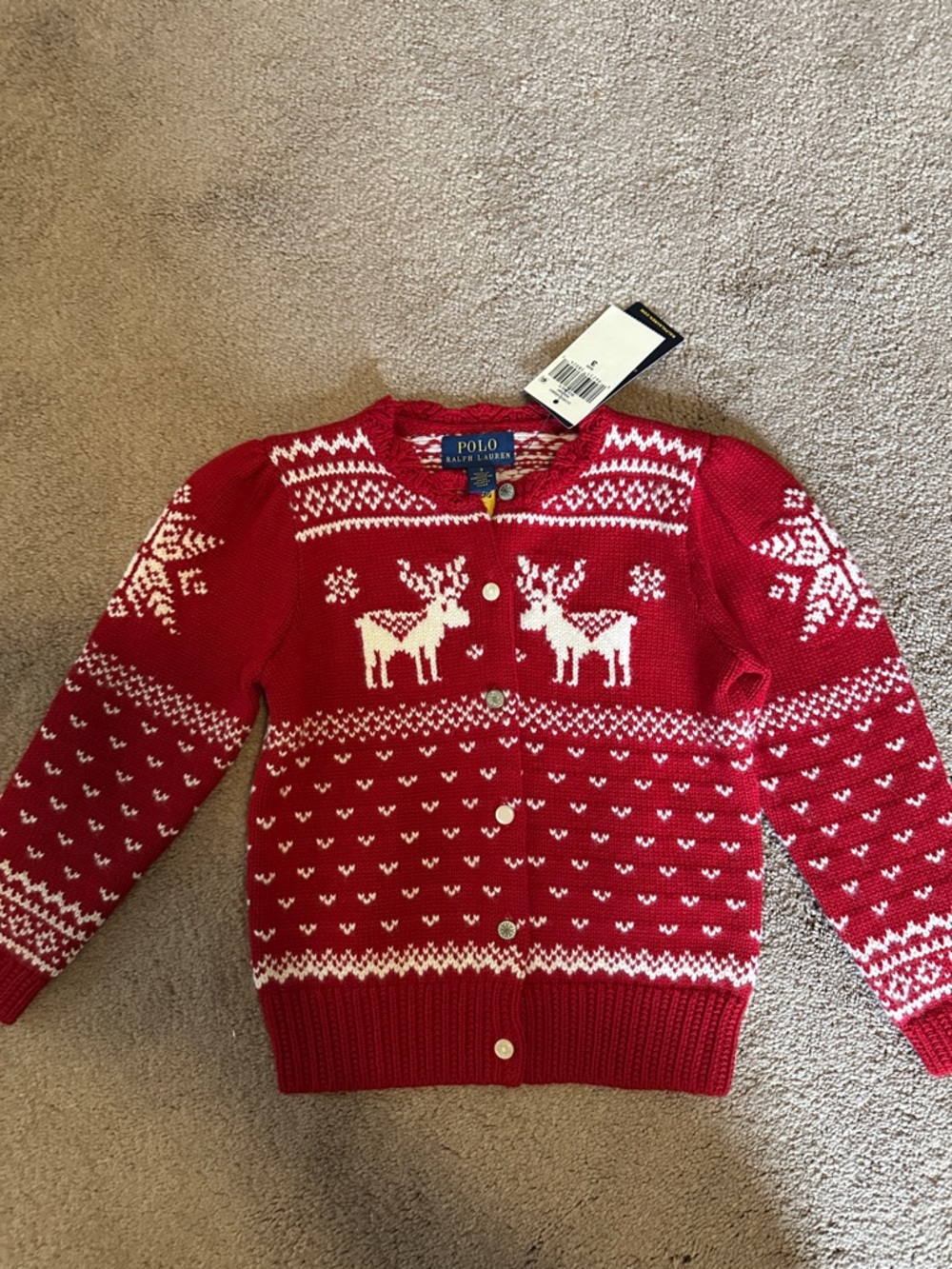 Polo by Ralph Lauren Red and White Reindeer Knit Cardigan